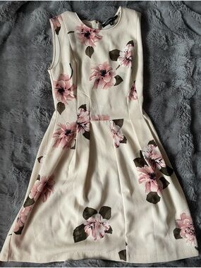 Dynamite Cream Midi Dress with Pink Floral Print